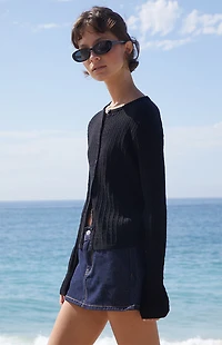 John Galt Black Zoe Cable Knit Cardigan