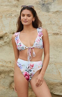 Cupshe Vintage Rose High Waisted Ruffled Cheeky Bikini Bottom