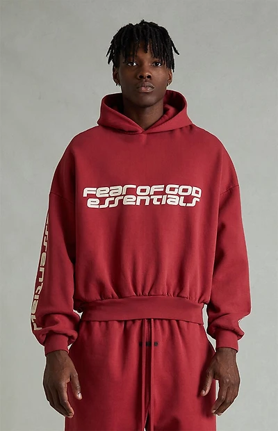 Fear of God ESSENTIALS Crimson Cropped Relaxed Hoodie
