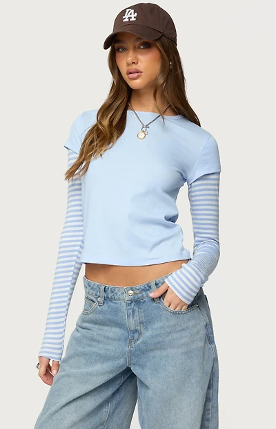 Edikted Stripey Layered Long Sleeve T-Shirt