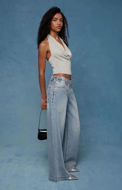 Pacsun Sloane Low Rise Ultra Baggy Jeans Lace-Up Side Light Blue