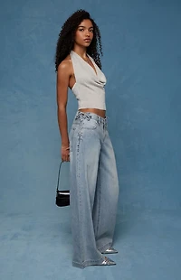 Pacsun Sloane Low Rise Ultra Baggy Jeans Lace-Up Side Light Blue