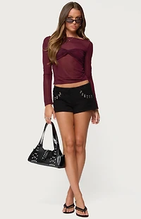 Edikted Oona Sheer Gathered Long Sleeve Top