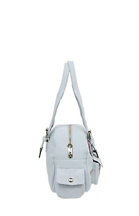 True Religion Light Blue Multi Patch Satchel Bag