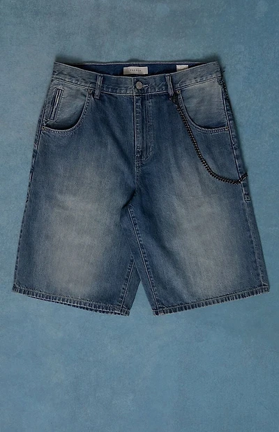 Pacsun Austin Extreme Baggy Denim Shorts Chain Medium Blue