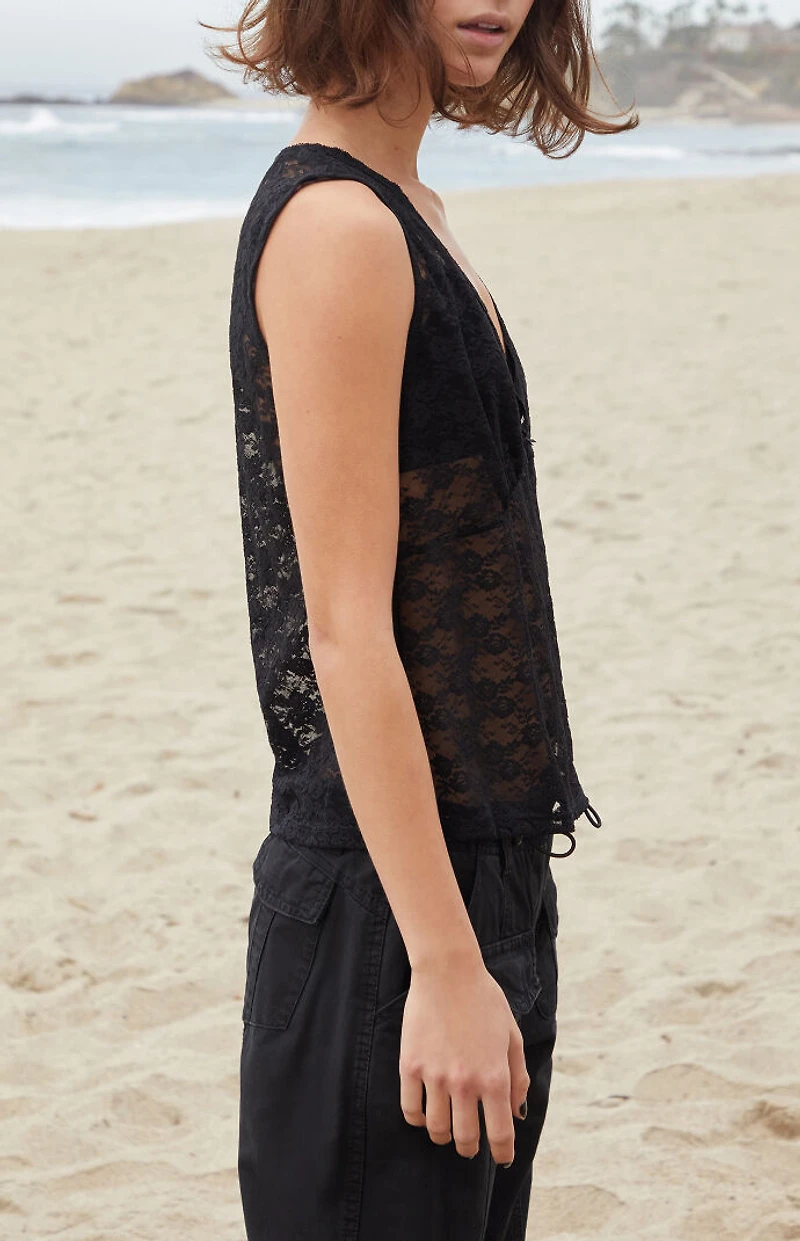 John Galt Black Lace Bow Rafaela Tank Top