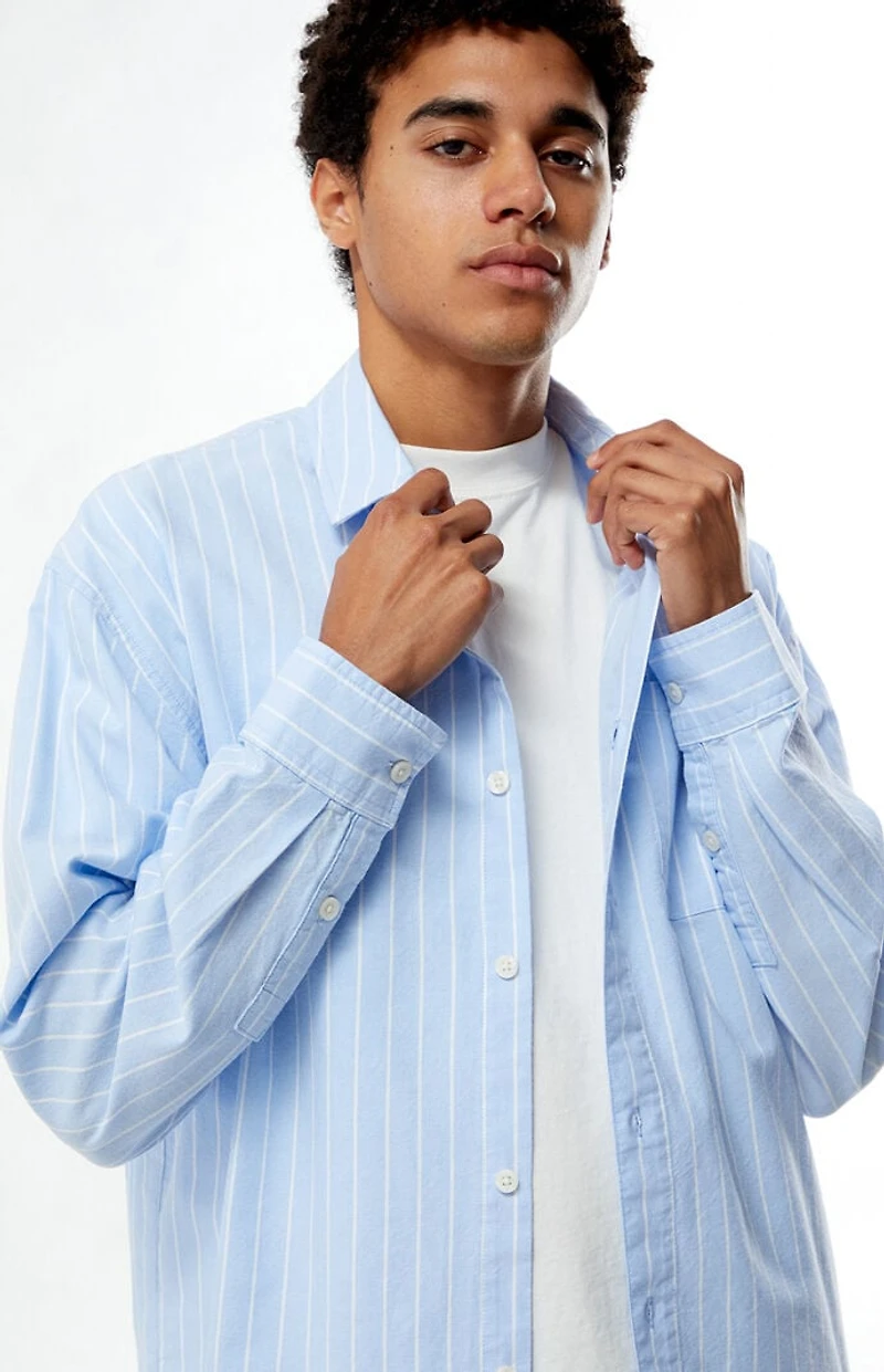 Pacsun Blue Striped Oxford Button Down Long Sleeve Shirt