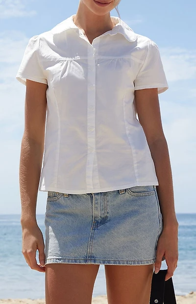 John Galt White Teagan Collared Top
