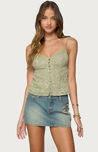 Edikted Embroidered Button Up Tank Top