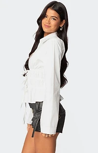 Edikted Sharon Collared Tie Front Top