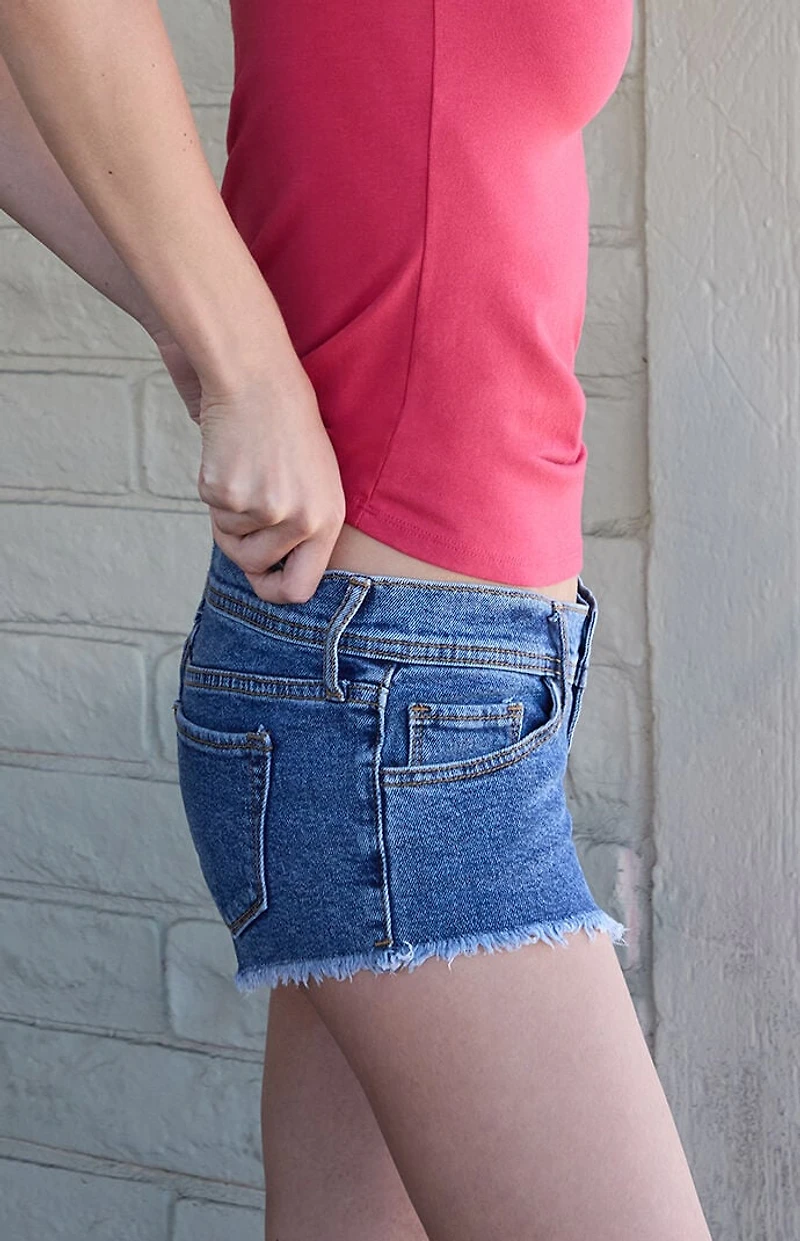 John Galt Medium Blue Cut-Off Micro Jean Shorts