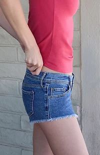 John Galt Medium Blue Cut-Off Micro Jean Shorts