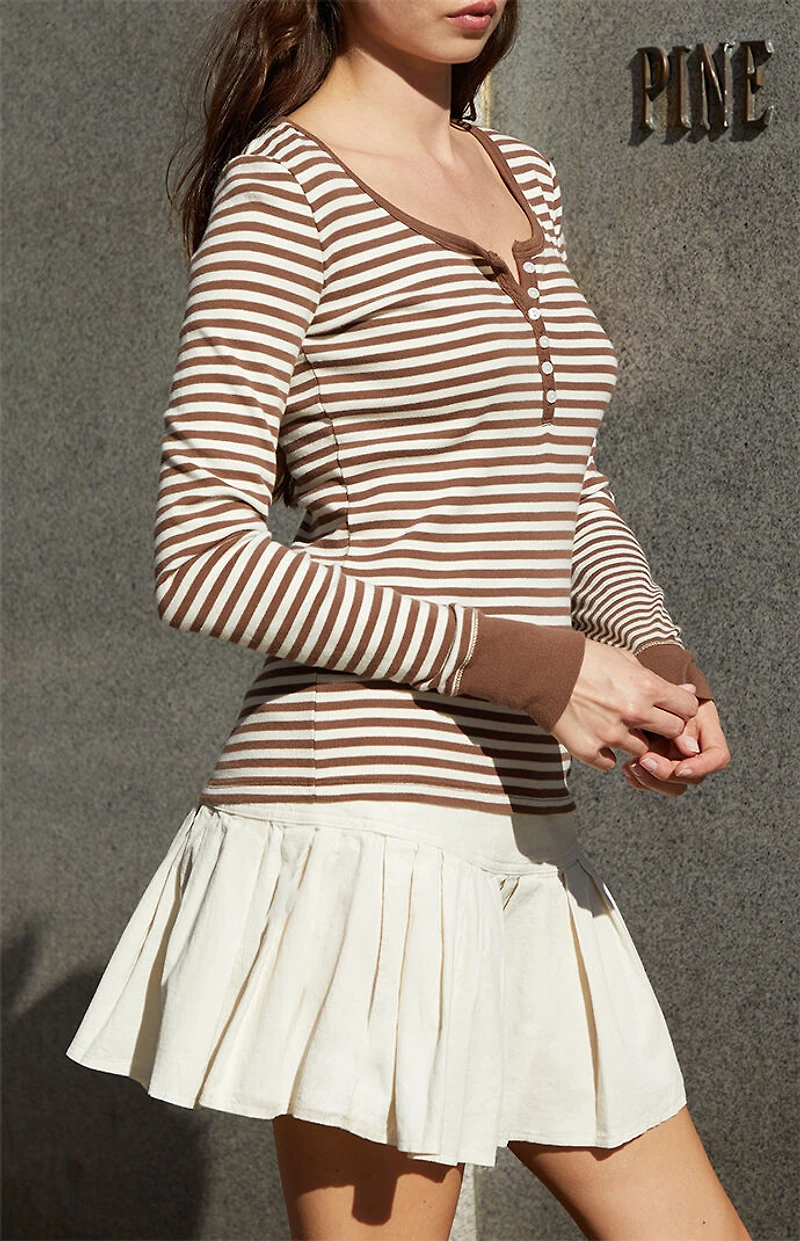 John Galt Brown Striped Zelly Long Sleeve Top