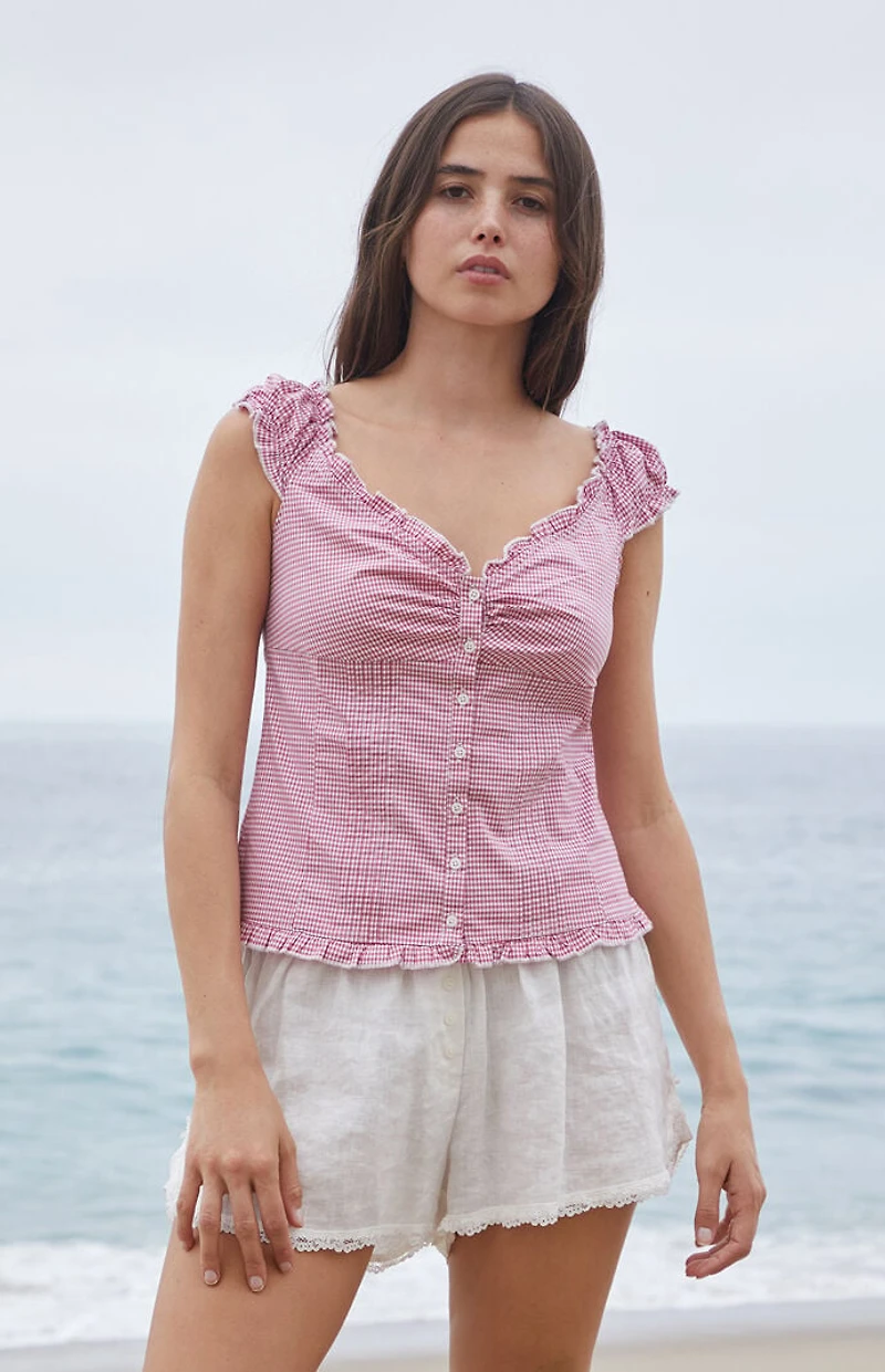 John Galt Red Gingham Elena Top