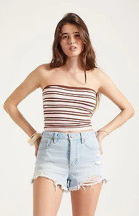 Pacsun Ivy High Waisted Denim Festival Shorts Ripped Button Fly Light Blue