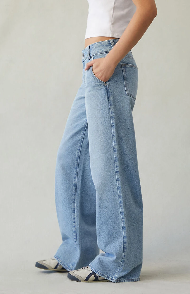Pacsun Casey Low Rise Baggy Jeans Double Button Light Blue