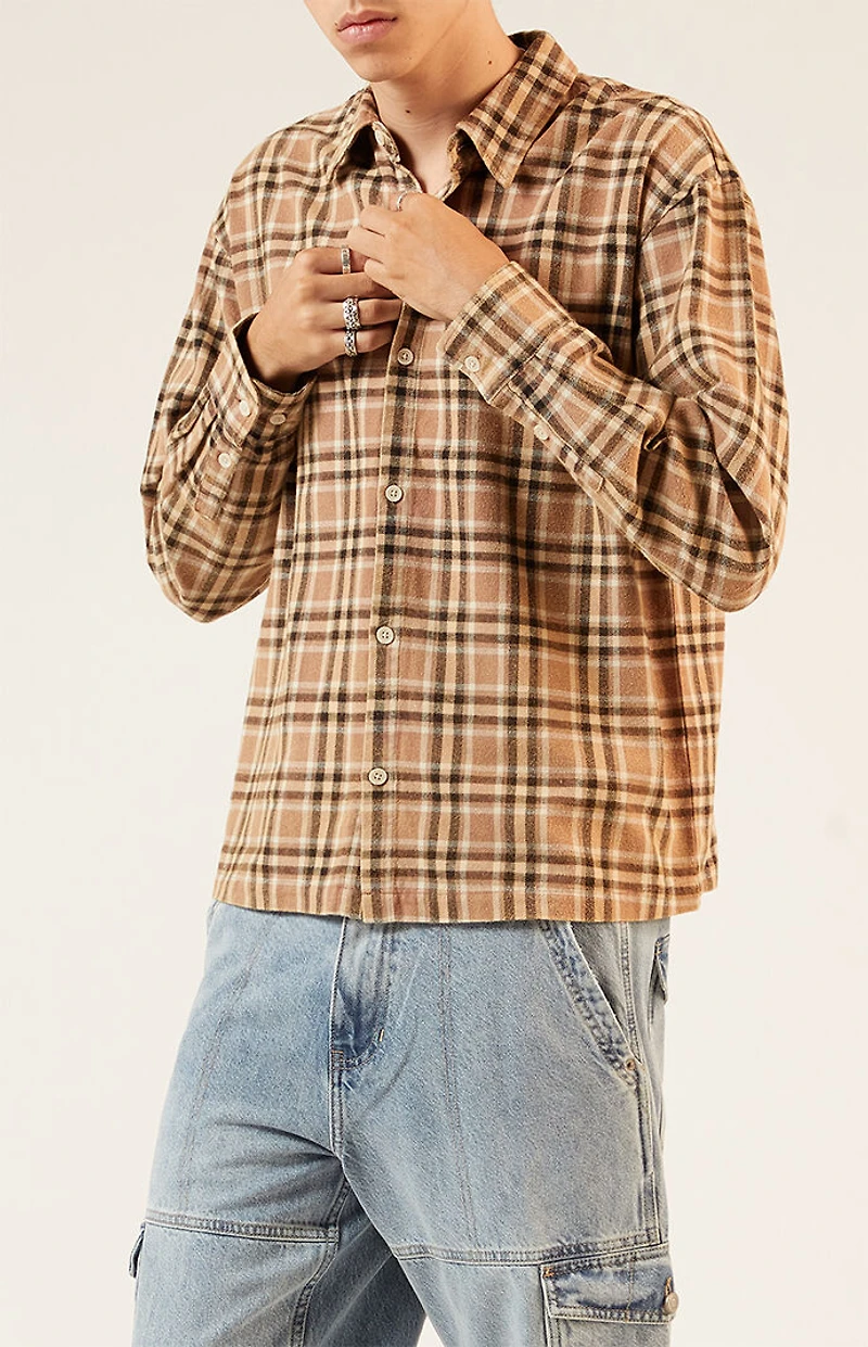 Pacsun Tan Washed Cropped Flannel Shirt