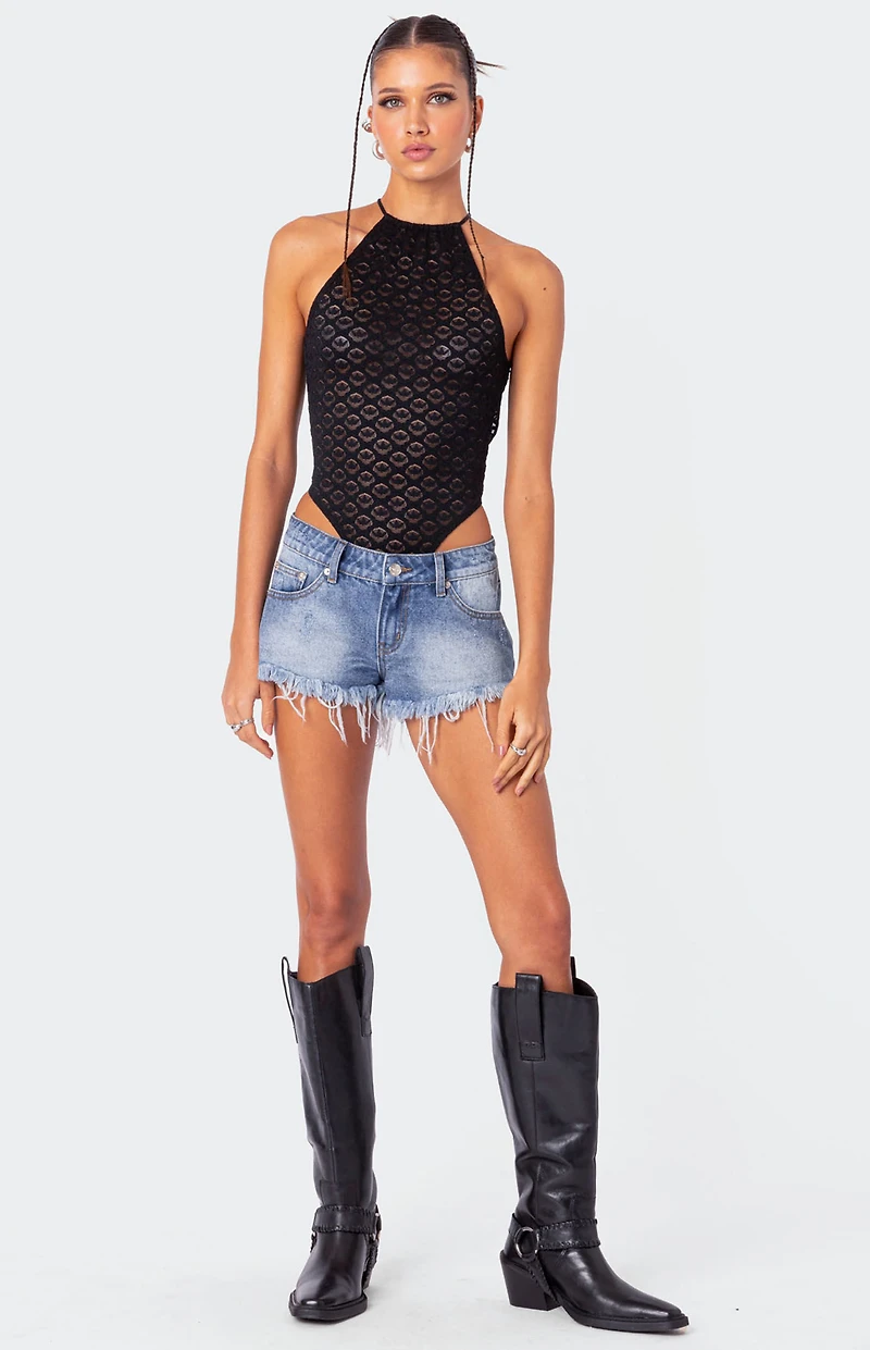 Edikted Sheer Lace Open Back Bodysuit