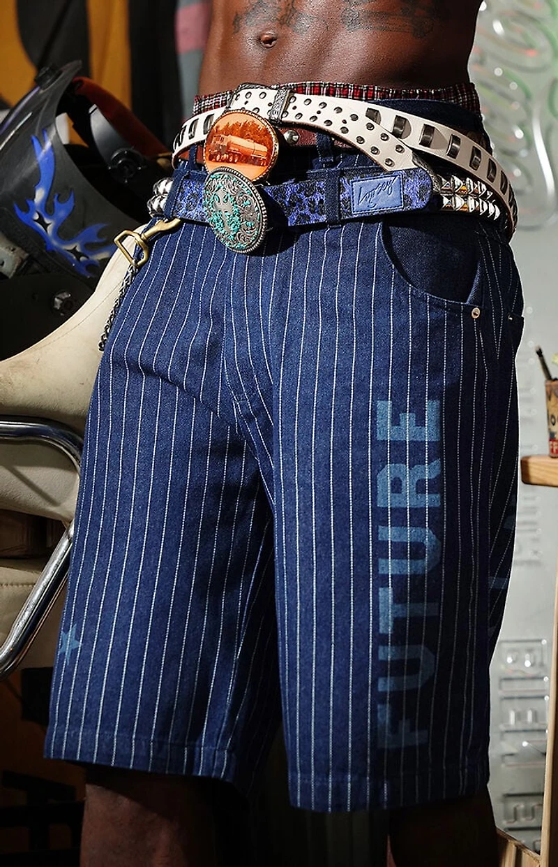 FUTURE SAINT Pinstripe Baggy Denim Shorts