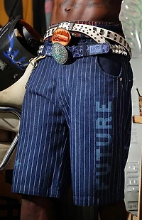 FUTURE SAINT Pinstripe Baggy Denim Shorts