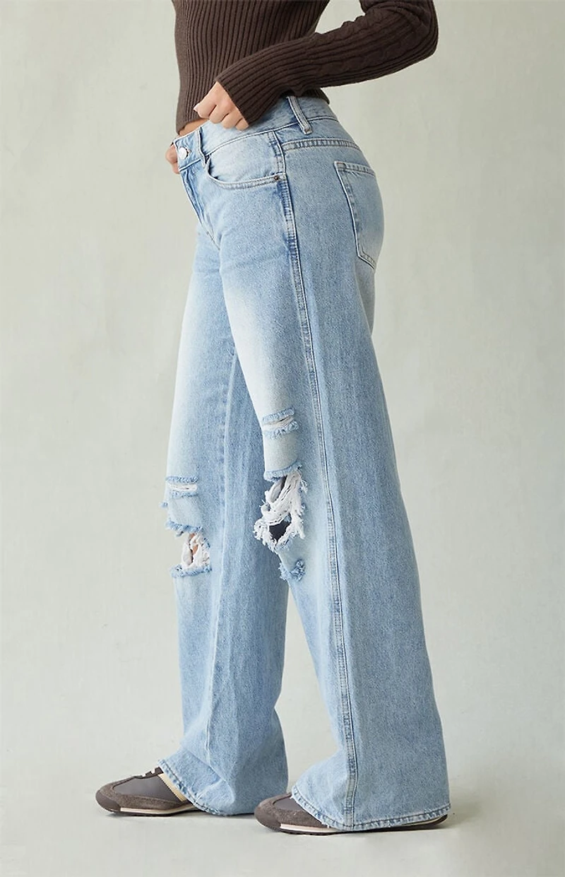 Pacsun Casey Low Rise Baggy Jeans Ripped Knees Medium Indigo