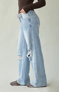 Pacsun Casey Low Rise Baggy Jeans Ripped Knees Medium Indigo