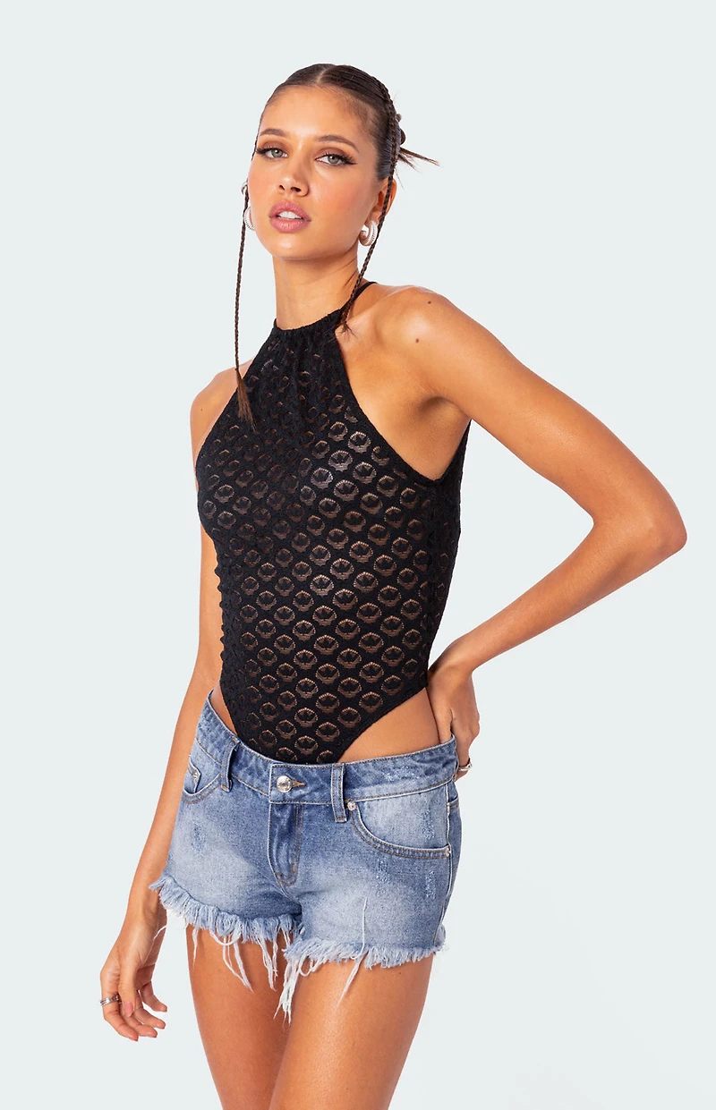 Edikted Sheer Lace Open Back Bodysuit
