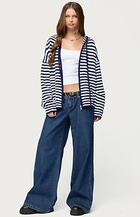 Edikted Safari Striped Knit Zip Up Hoodie