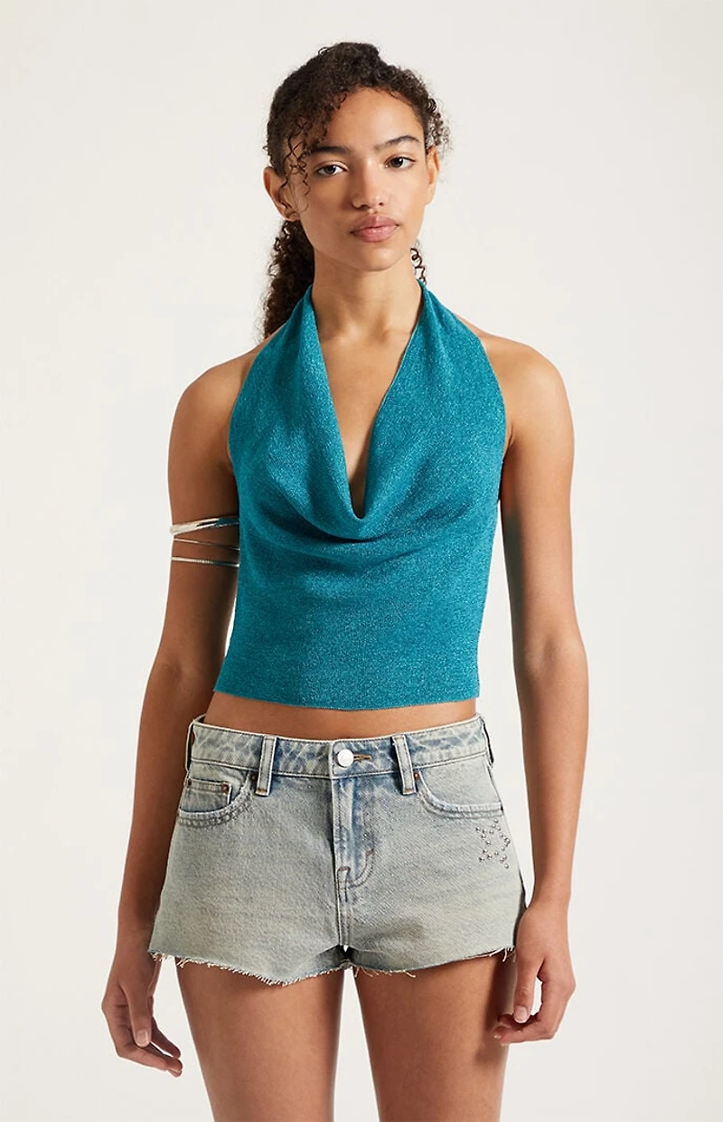 Pacsun Jamie Denim Micro Shorts Studded Star Light Blue