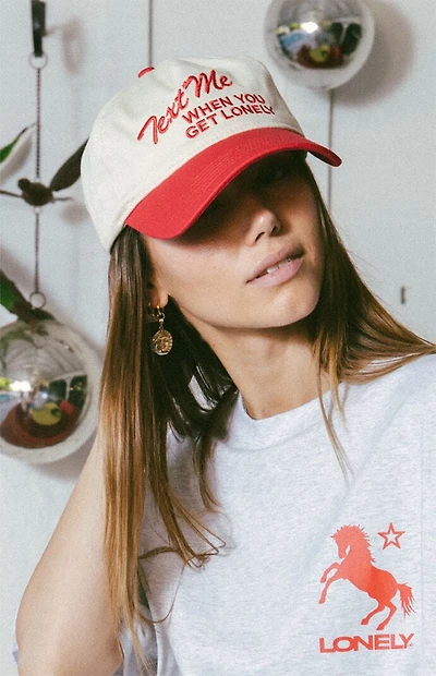 LONELY GHOST Cream & Red Text Me When You Get Lonely Snapback Hat