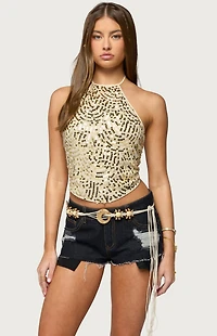 Edikted Ilaria Sequin Halter Top