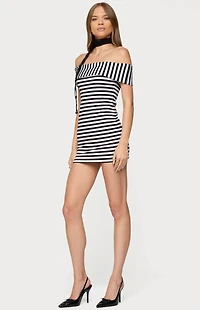 Edikted Zivi Fold Over Striped Mini Dress