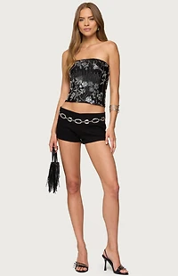 Edikted Zelda Bead and Sequin Strapless Top