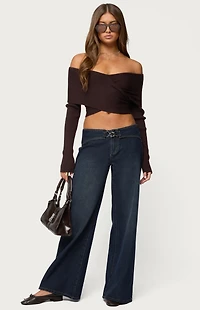 Edikted Briah Belted Low Rise Wide Leg Jeans