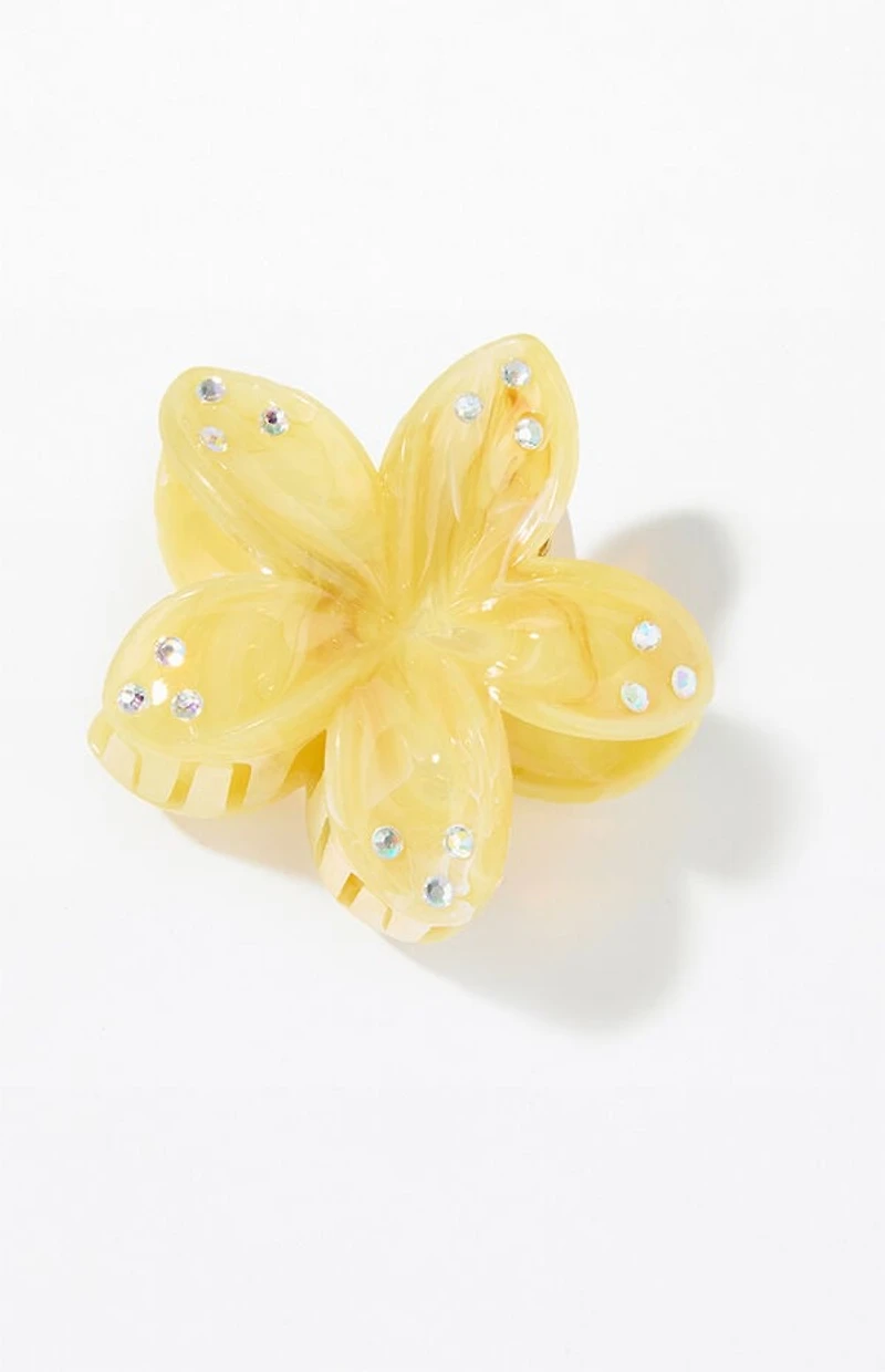 LA Hearts Yellow Plumeria Rhinestone Hair Claw Clip