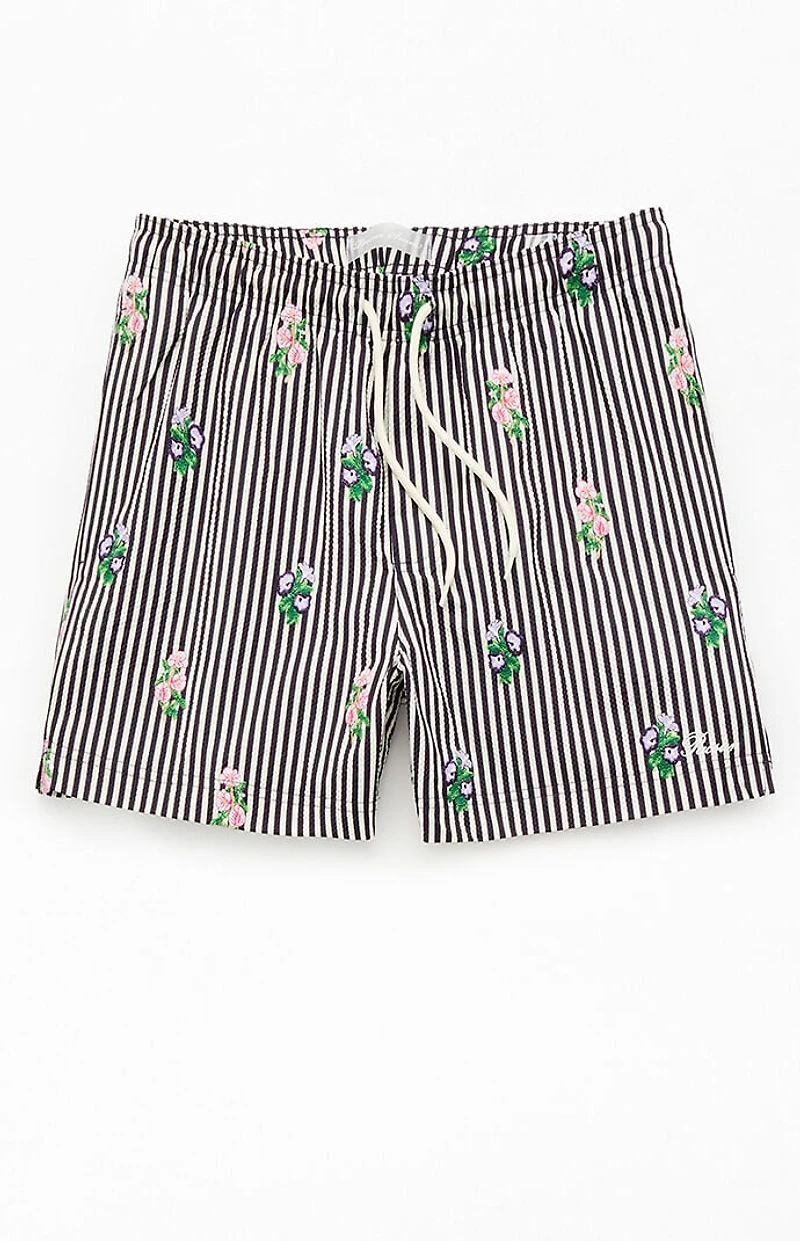 Pacsun Black Striped Bouquet 4.5" Swim Trunks