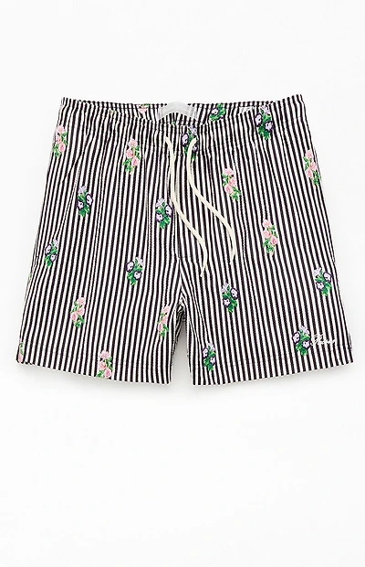 Pacsun Black Striped Bouquet 4.5" Swim Trunks