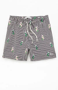 Pacsun Black Striped Bouquet 4.5" Swim Trunks