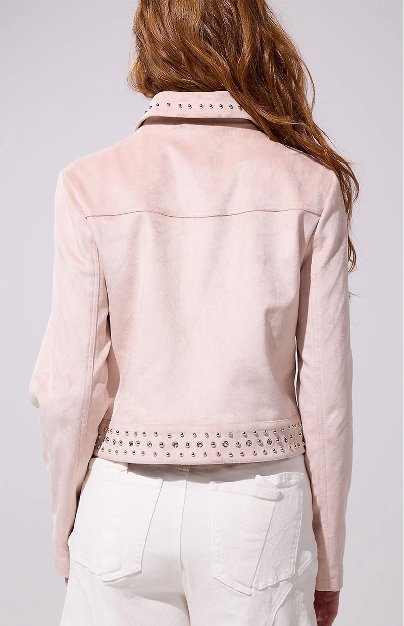 AZALEA WANG Finlee Blush Fringe Faux Suede Jacket