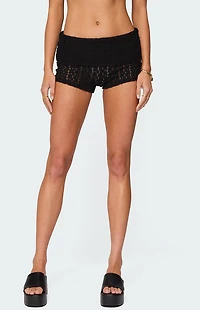 Edikted Rye Sheer Textured Fold Over Shorts