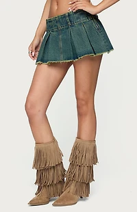 Edikted Frayed Pleated Denim Mini Skort