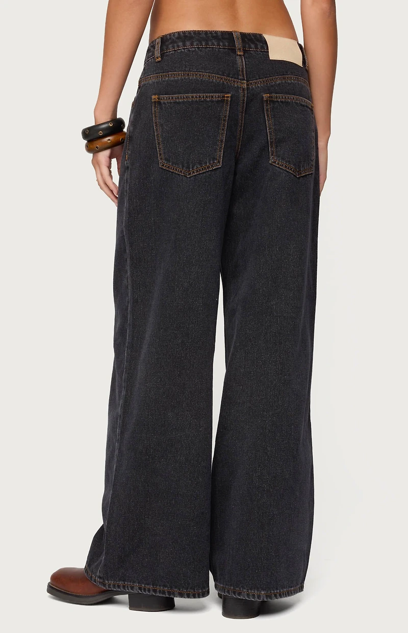 Edikted Contrast Stitch Low Rise Wide Leg Jeans