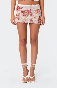 Edikted Portofino Printed Sheer Lace Mini Skirt