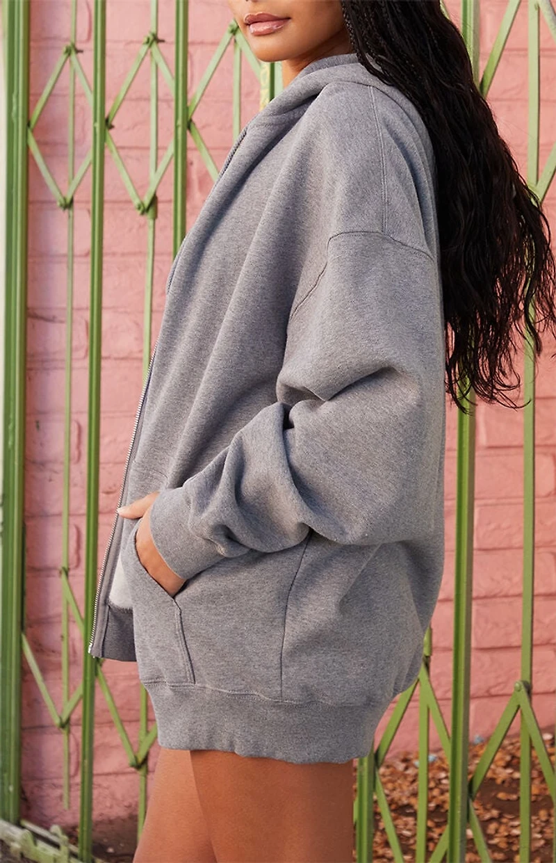 John Galt Light Gray Christy Zip Up Oversized Hoodie