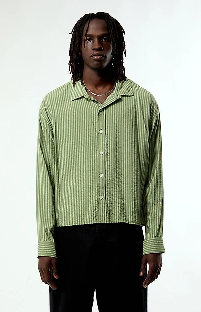 Pacsun Green Striped Boxy Long Sleeve Shirt