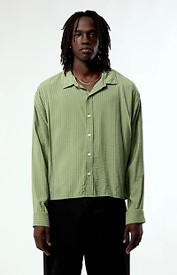 Pacsun Green Striped Boxy Long Sleeve Shirt