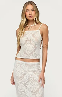 Edikted Violette Sheer Lace Tie Back Top