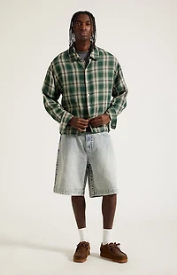 Pacsun Parker Baggy Denim Shorts Jacquard Checkered Light Blue