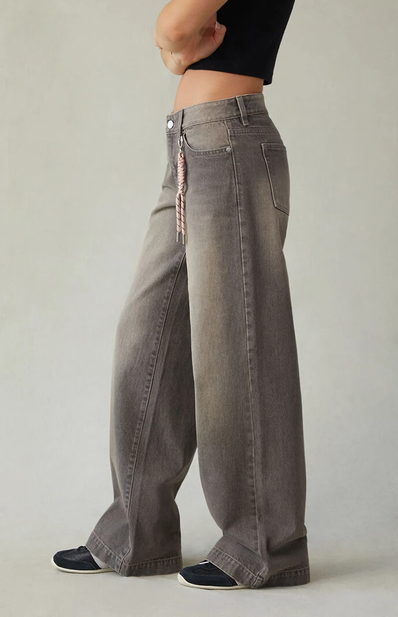 Pacsun Casey Low Rise Baggy Jeans Bungee Cord Keychain Gray