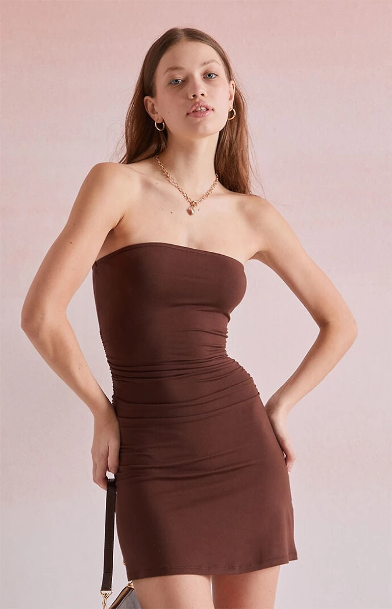 Beverly and Beck Strapless Ruched Mini Dress